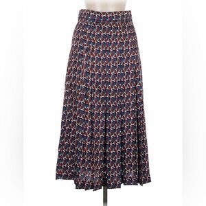 Women’s High Waisted, Pleated Maroon Midi Skirt w/Plum Pattern - ZARA -XS